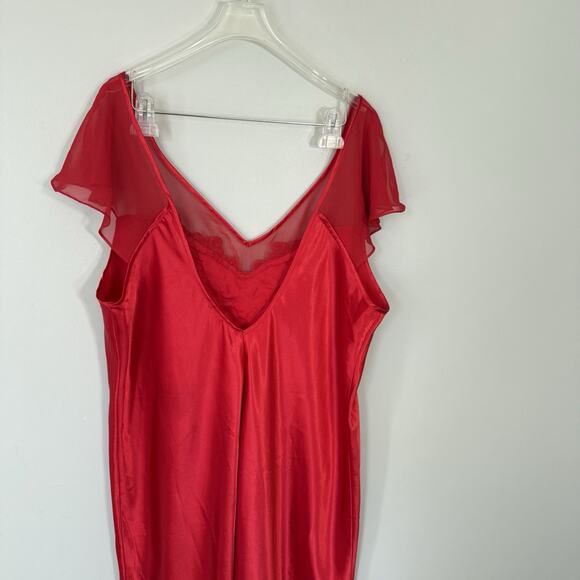 VTG GLAMOROUS SHINY Liquid SATIN Maxi Midi Dress SLIP Long GOWN Beaded Red 2X - Picture 7 of 8
